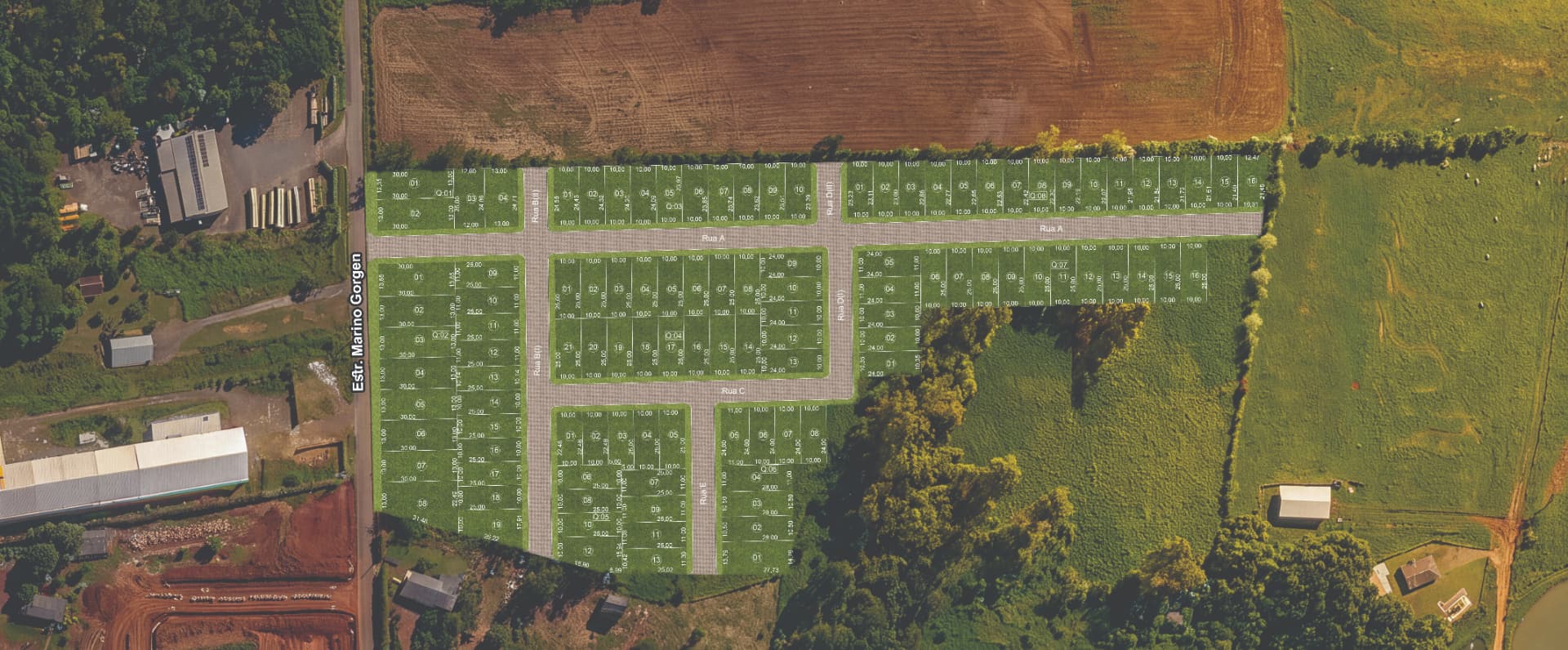 Implantação do Reserva dos Campos II com quadras, lotes e acessos